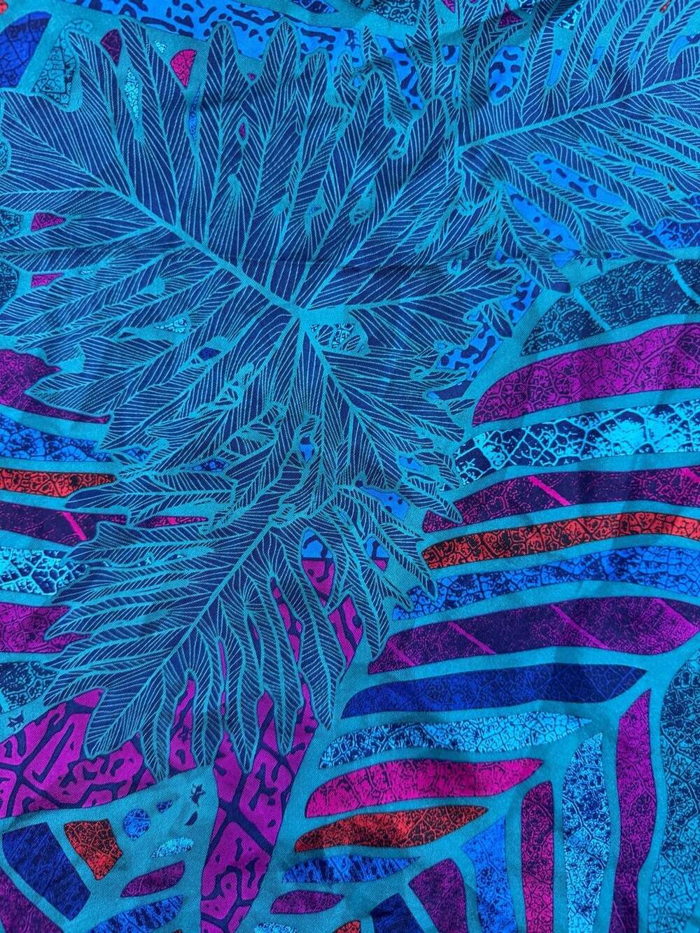 Pineda Covalin Silk Scarf Tropical Leaf Blue Purple 33” Square Boho Cottagecore - Picture 6 of 9